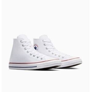 Converse White Canvas High-Tops with Red and Blue Accents